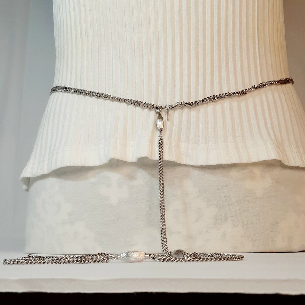 Monet Signed Opera Necklace Chain Bracelet Silver Tone Curb Links Barrel Beads